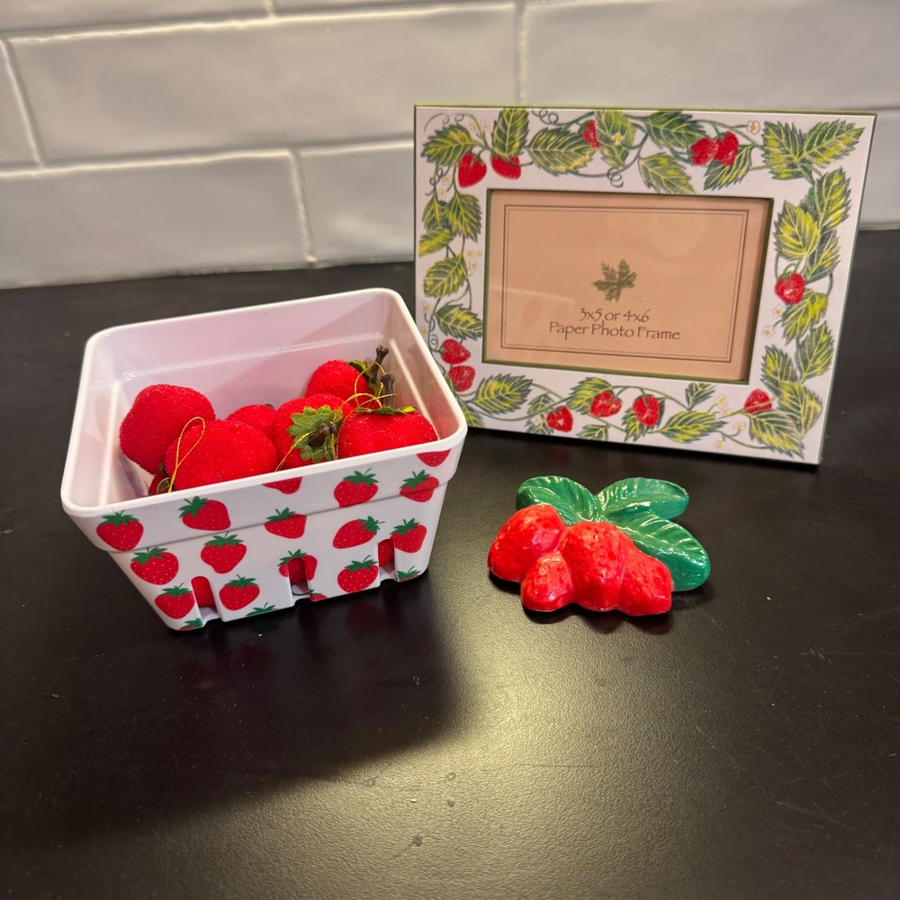 Strawberry Decor Bundle Home Accents Red White Green Cottagecore Kitchen Set
